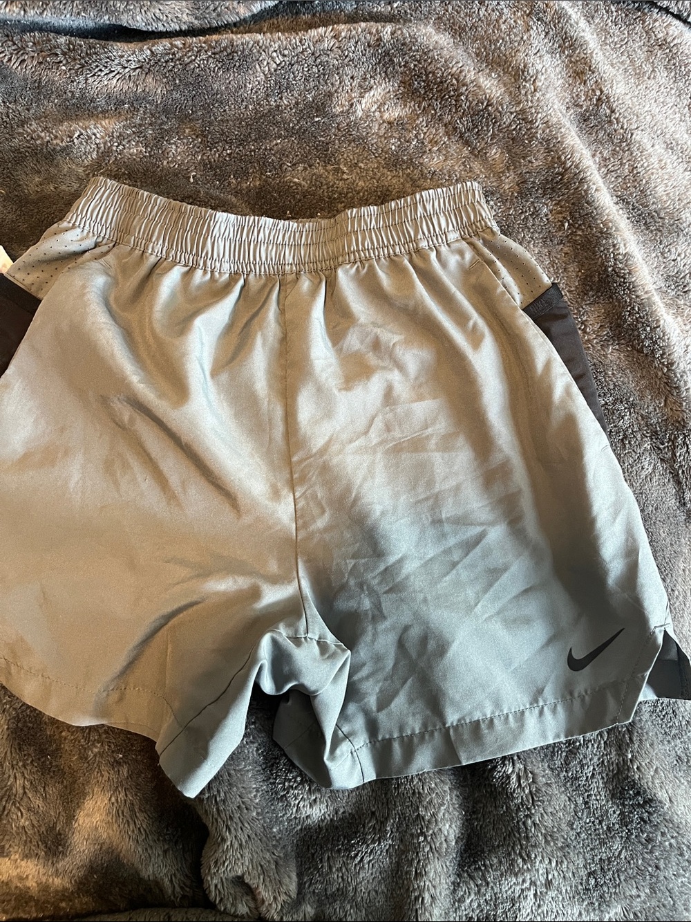 Nike Light Gray Running Shorts with Black Swoosh